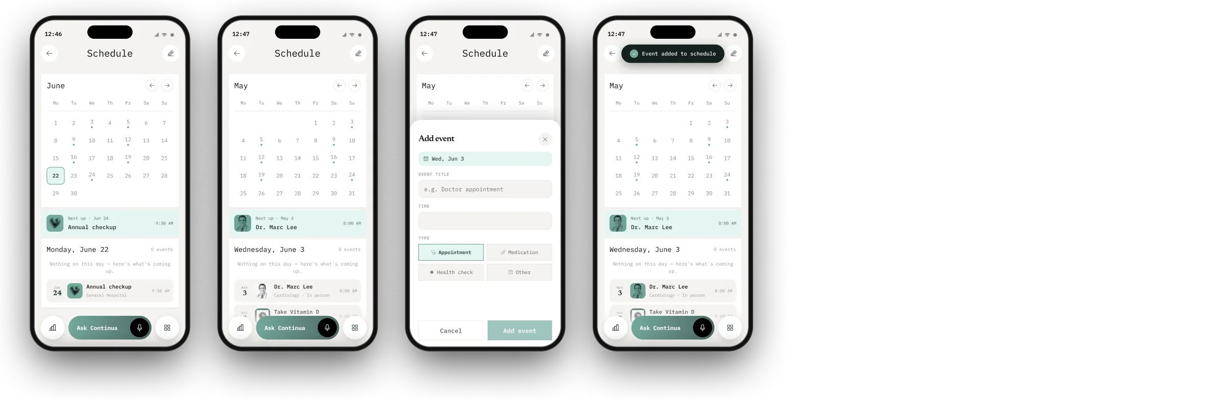 Schedule calendar and add event flow
